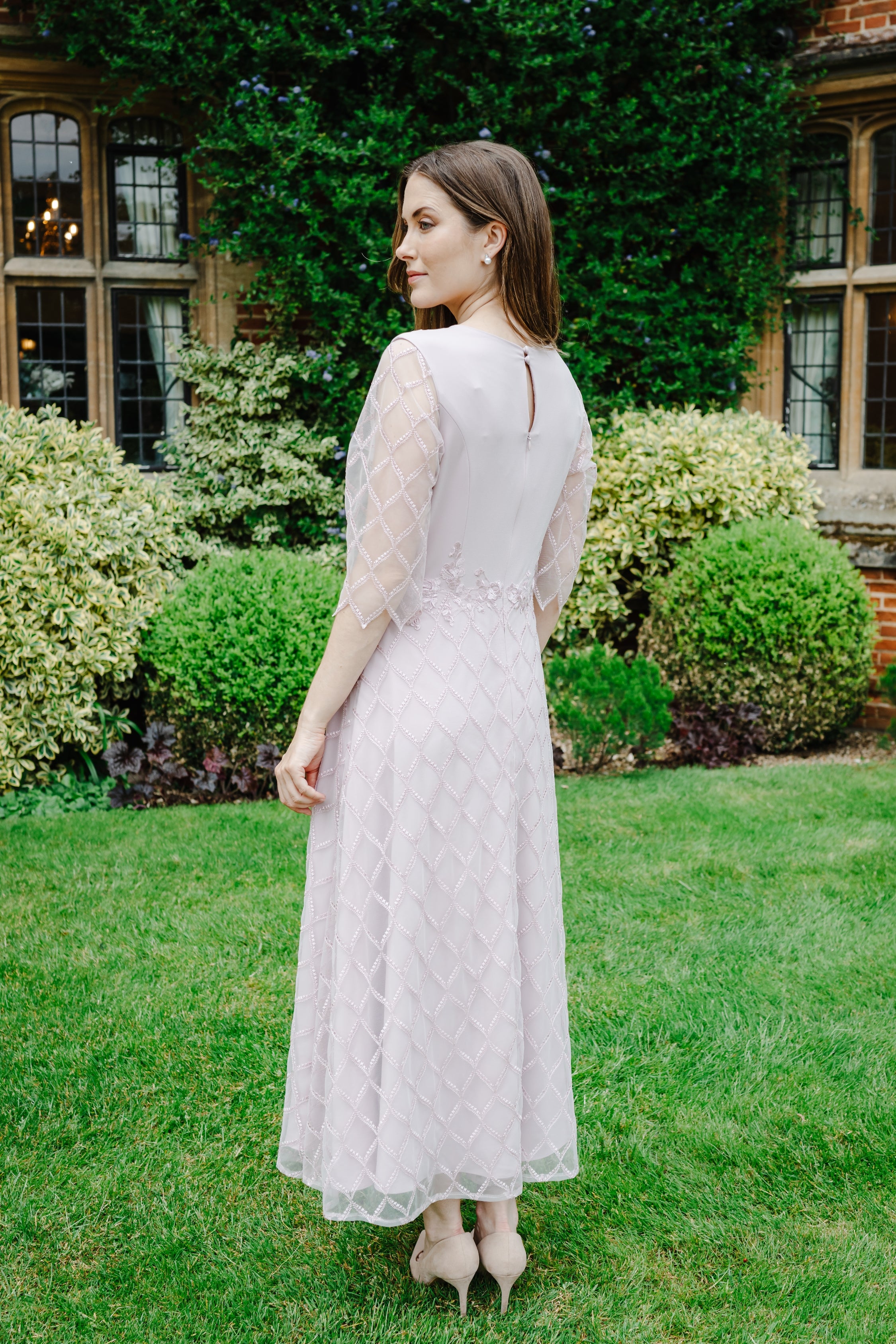 Rianne New Soft Embroidered High Neck Dress in Blush