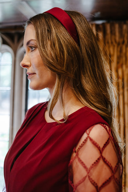 Rianne New Soft Embroidered High Neck Dress in Ruby