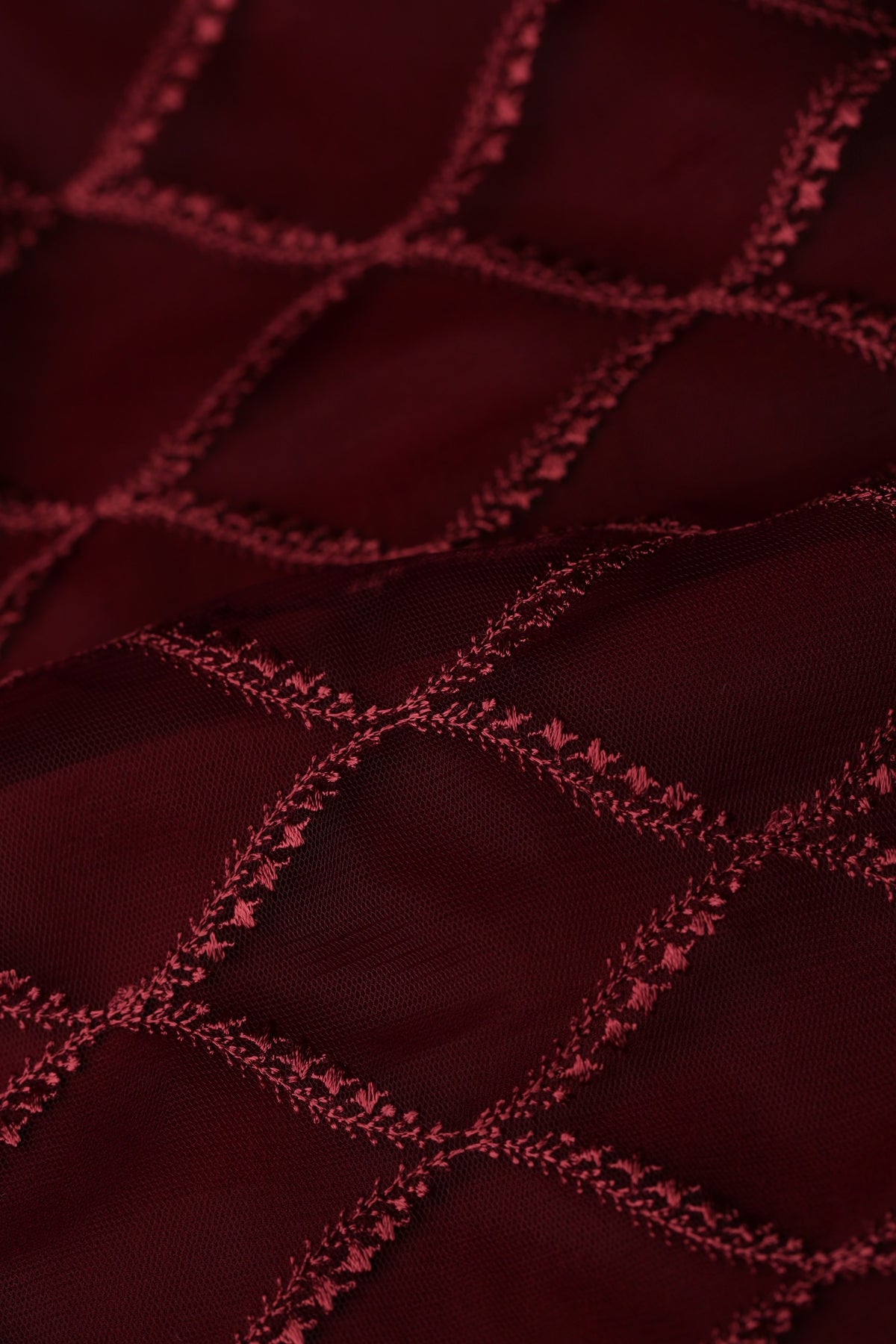 Rianne New Soft Embroidered High Neck Dress in Ruby