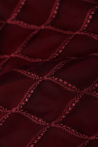 Rianne New Soft Embroidered High Neck Dress in Ruby