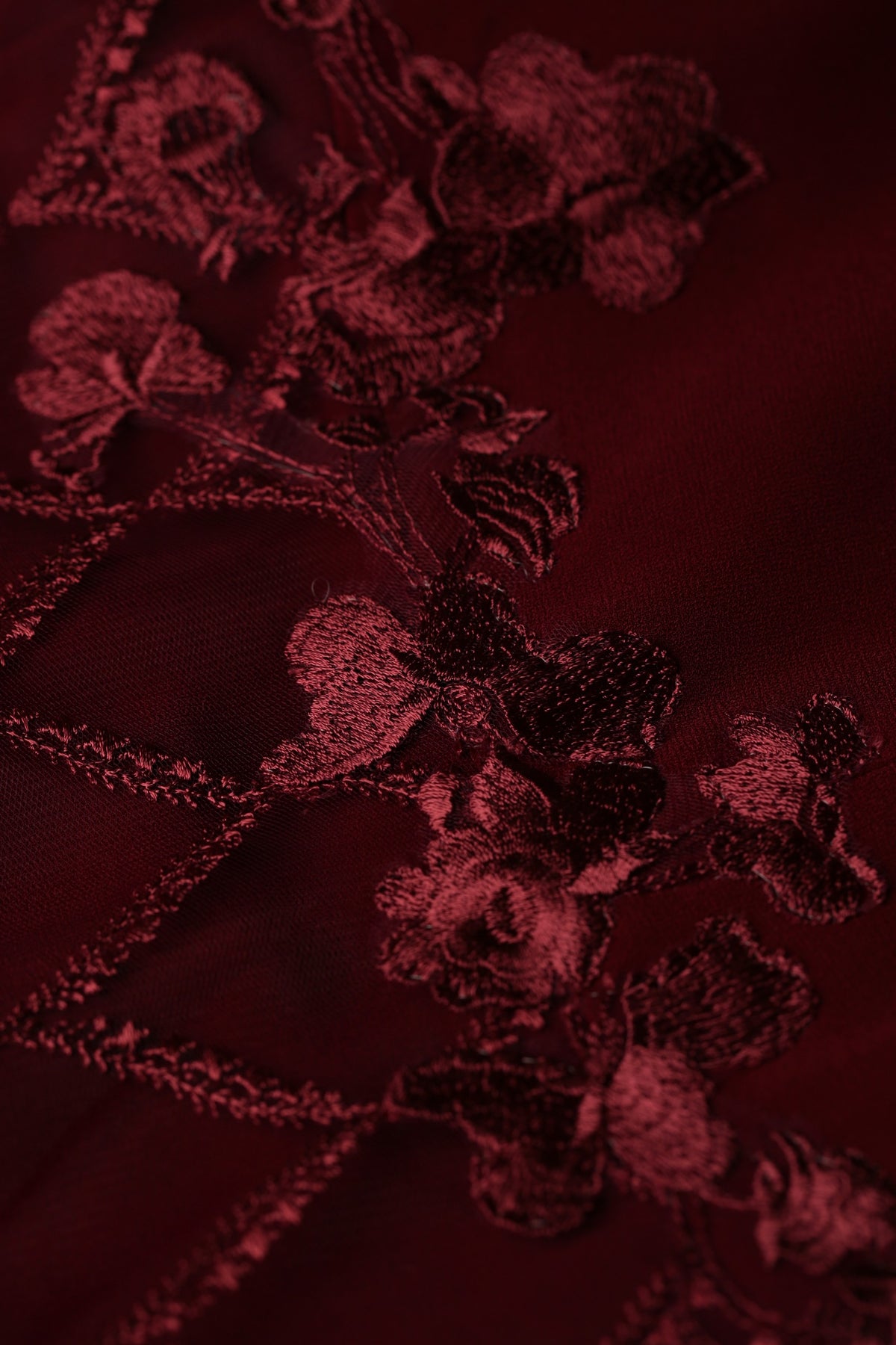 Rianne New Soft Embroidered High Neck Dress in Ruby