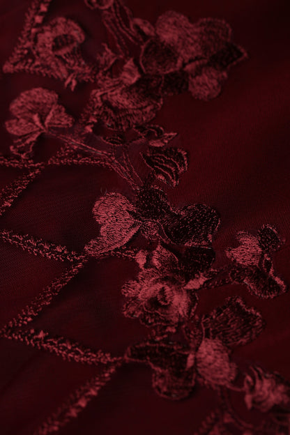 Rianne New Soft Embroidered High Neck Dress in Ruby