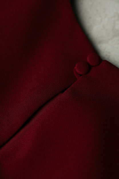 Rianne New Soft Embroidered High Neck Dress in Ruby