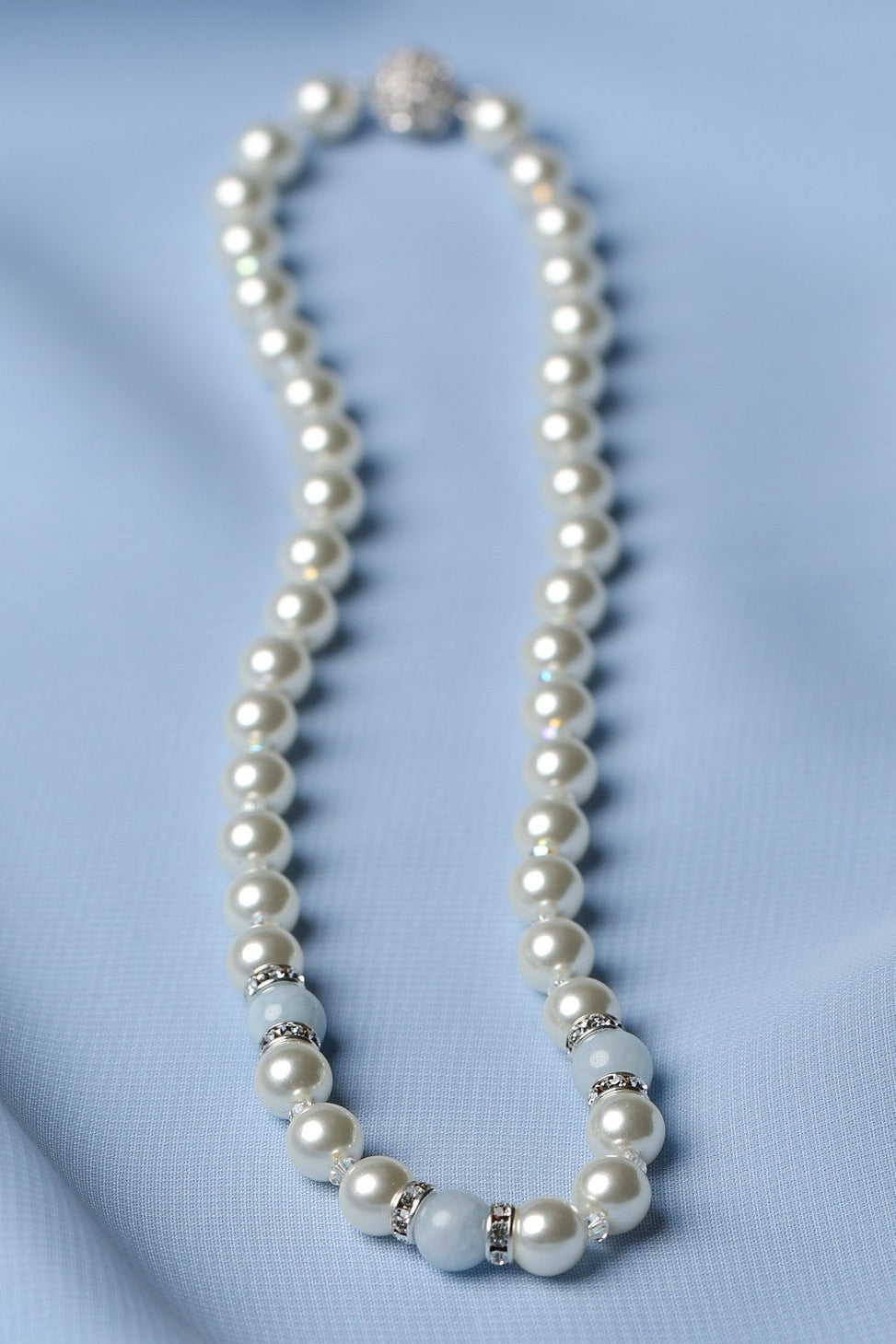 Pearl and Crystal Necklace in Blue Chalcedony