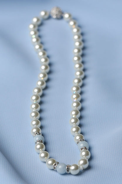 Pearl and Crystal Necklace in Blue Chalcedony