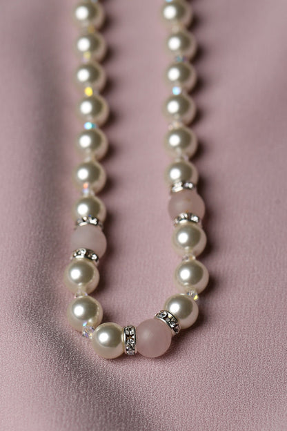 Pearl and Crystal Necklace With Natural Rose Quartz
