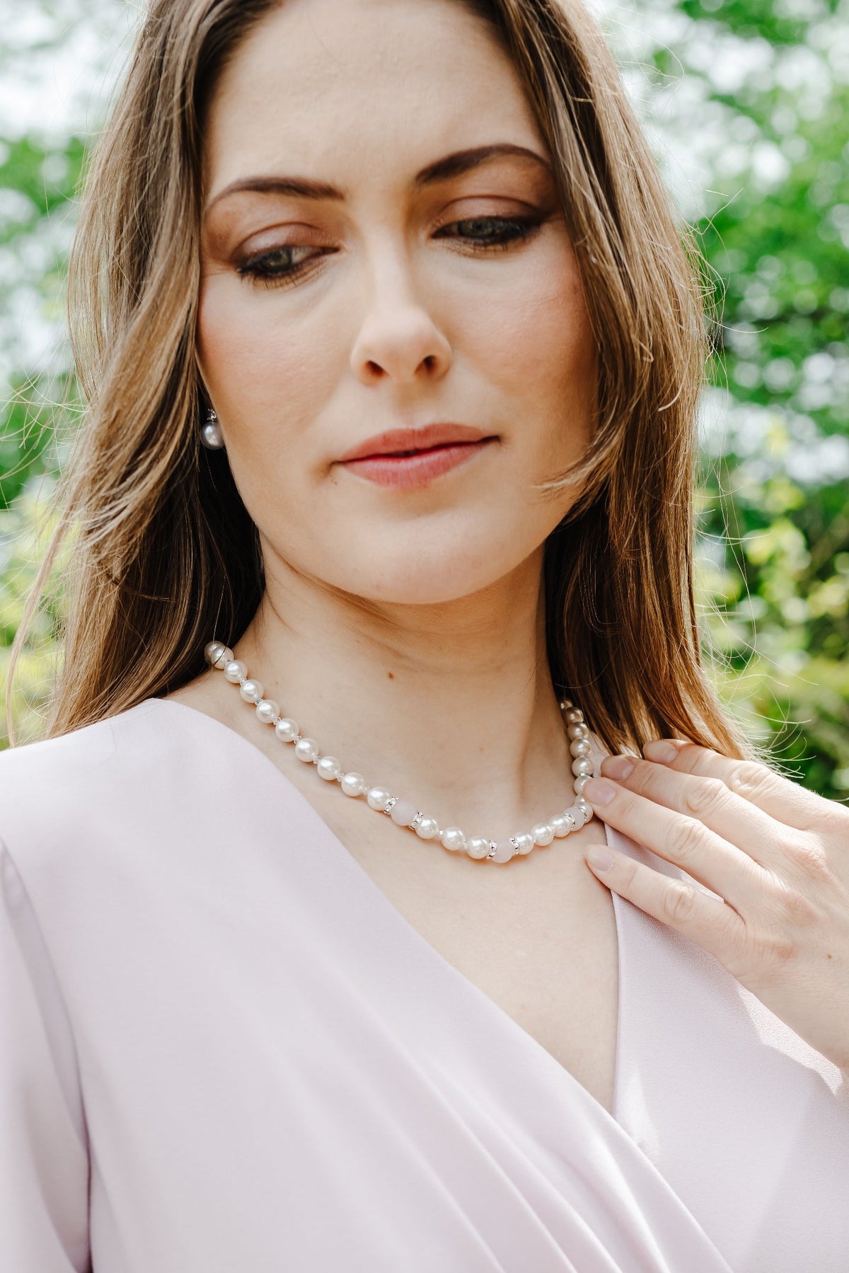 Pearl and Crystal Necklace With Natural Rose Quartz