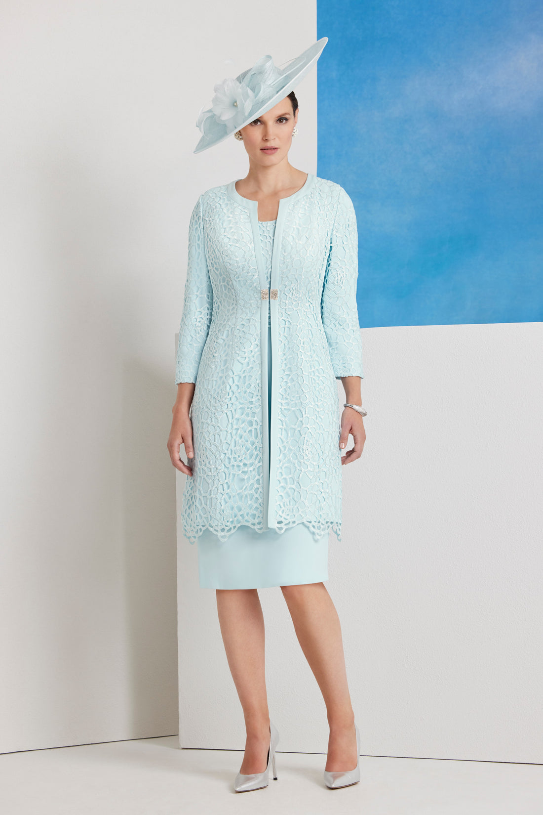 Condici Occasion Dress with Matching Coat in Cerulean Dream