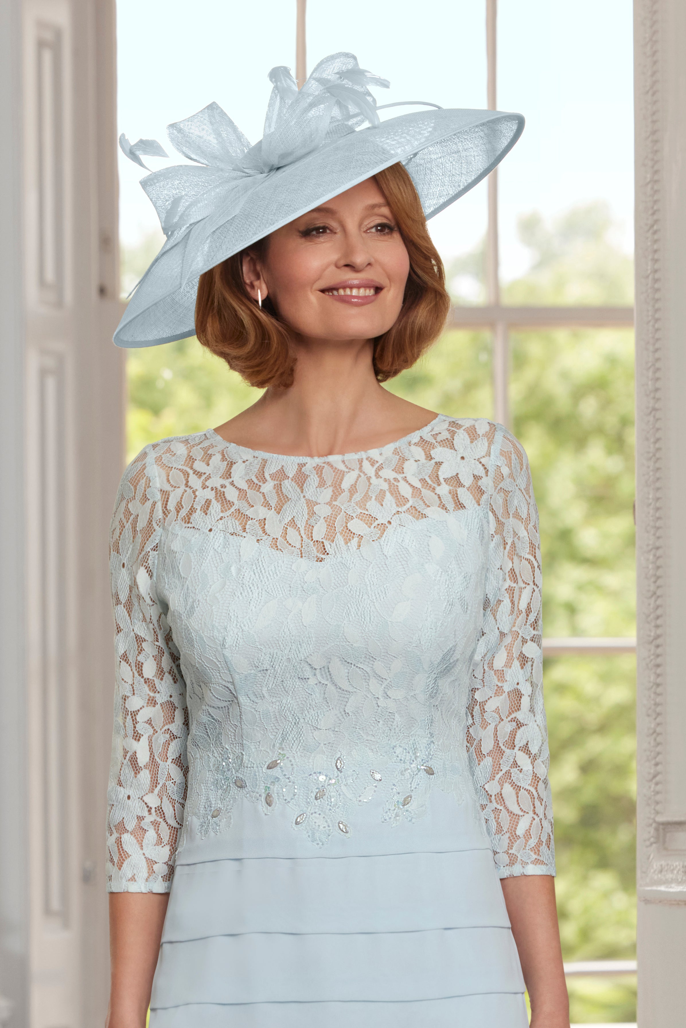 Condici Lace Dress and Chiffon Coat in Powder Blue