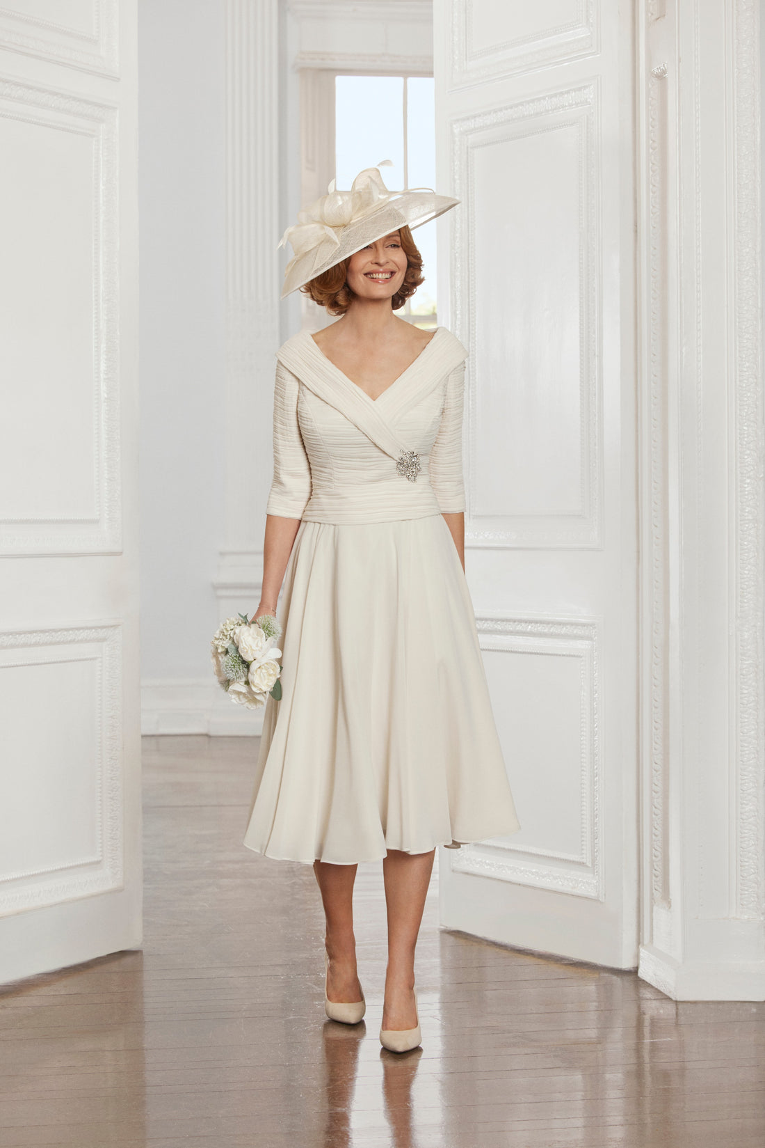 Condici Edge of the Shoulder Occasion Dress in Alabaster