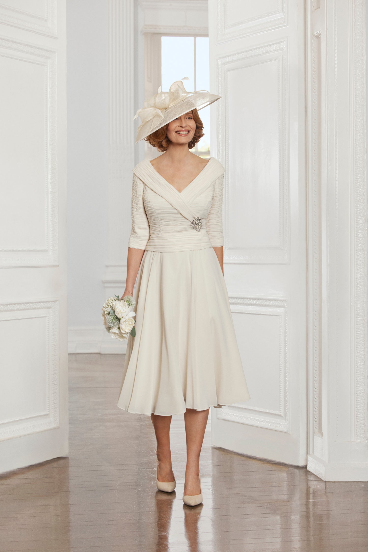 Condici Edge of the Shoulder Occasion Dress in Alabaster