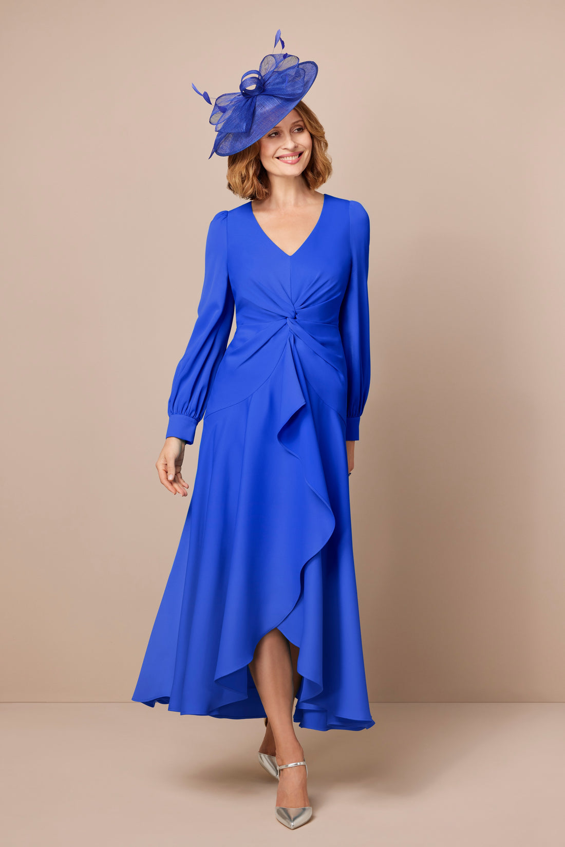 Condici Full Length Special Occasion Dress with Sleeves in Deep Lapis