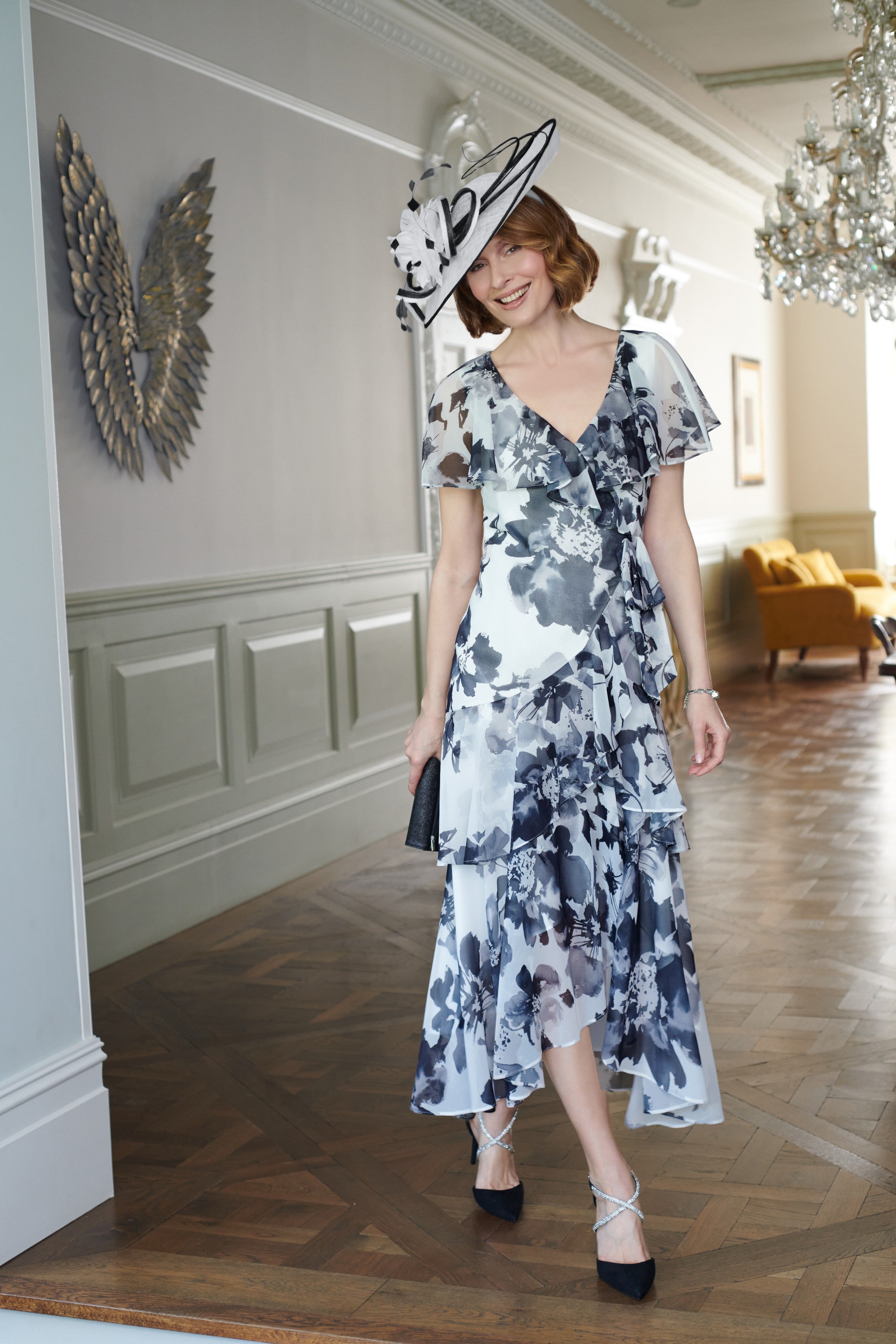 Condici Layered Chiffon Short Sleeve Occasion Dress in Jemima Jet