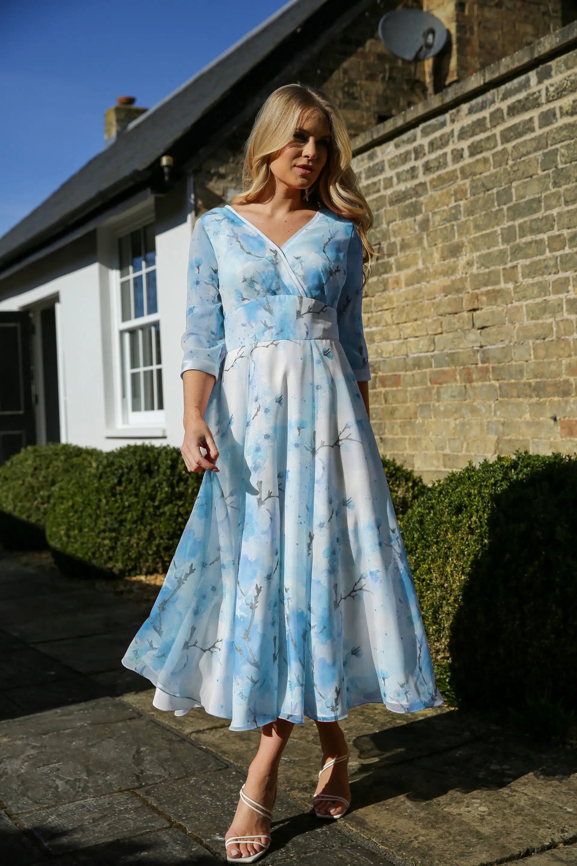 Blossom Chiffon Occasion Dress with Sleeves in Sakura Dream