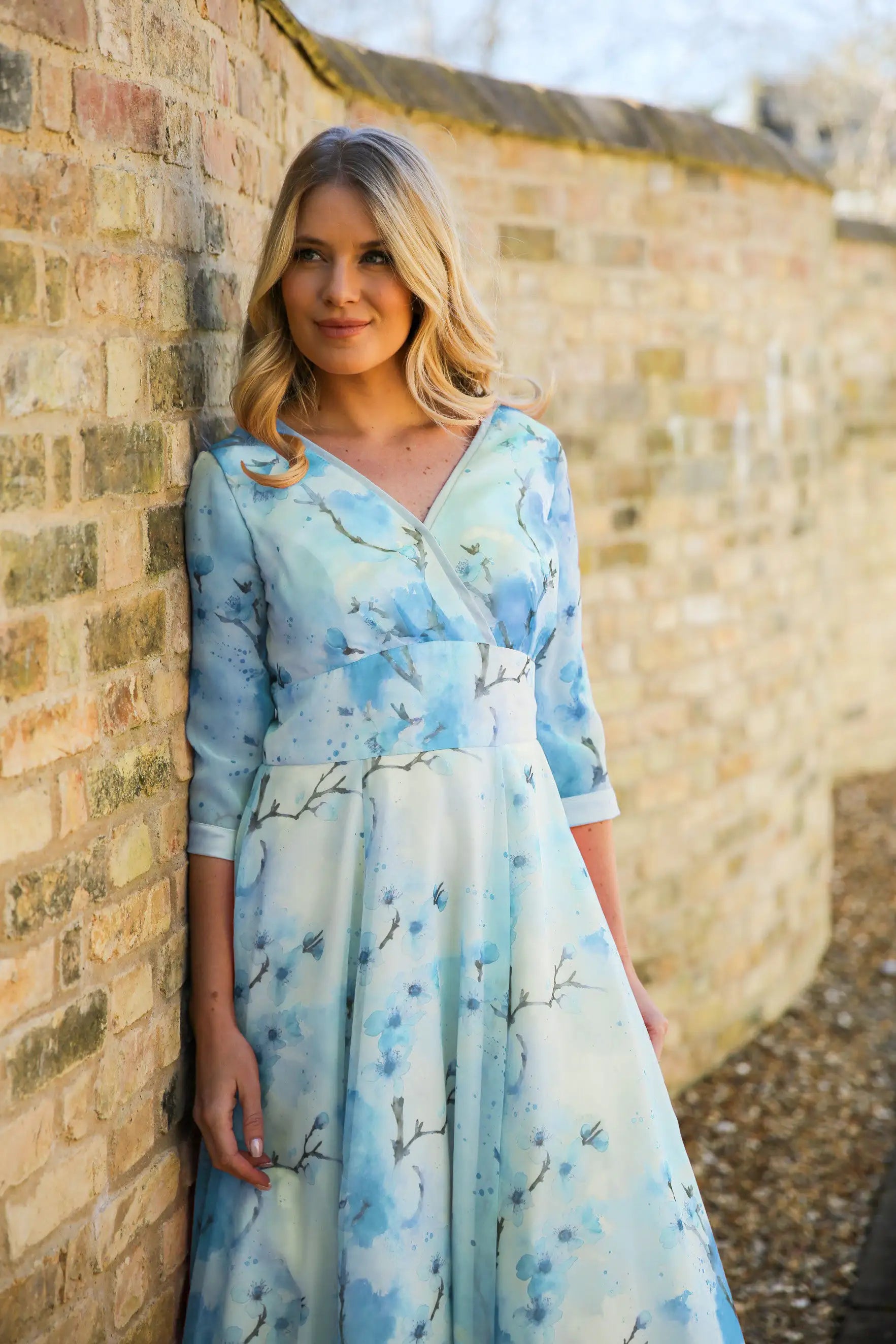 Blossom Chiffon Occasion Dress with Sleeves in Sakura Dream