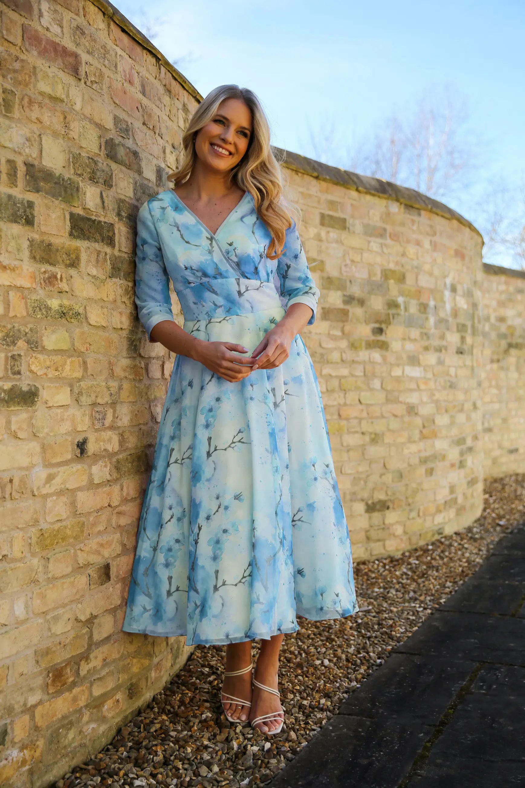 Blossom Chiffon Occasion Dress with Sleeves in Sakura Dream