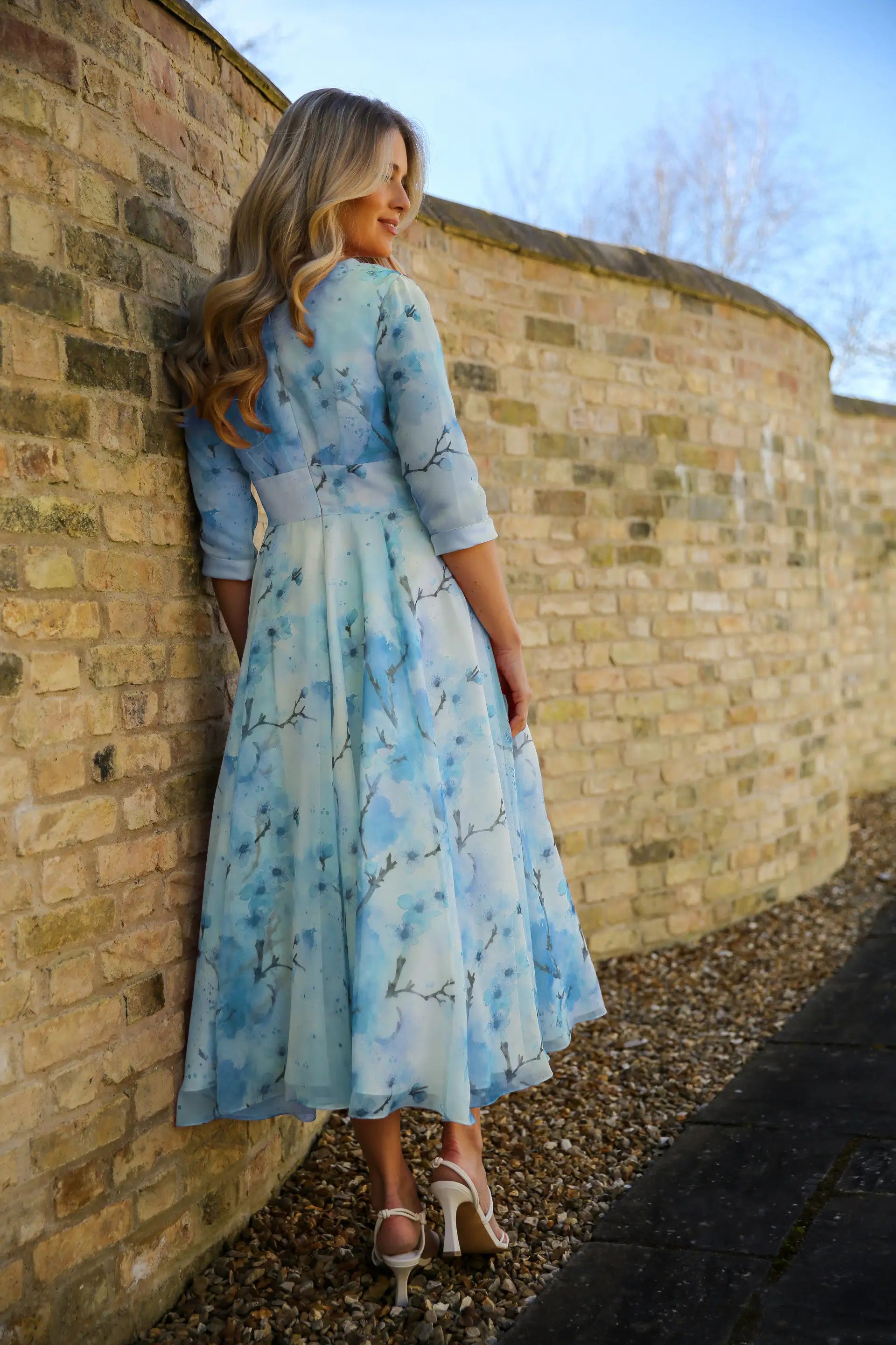Blossom Chiffon Occasion Dress with Sleeves in Sakura Dream