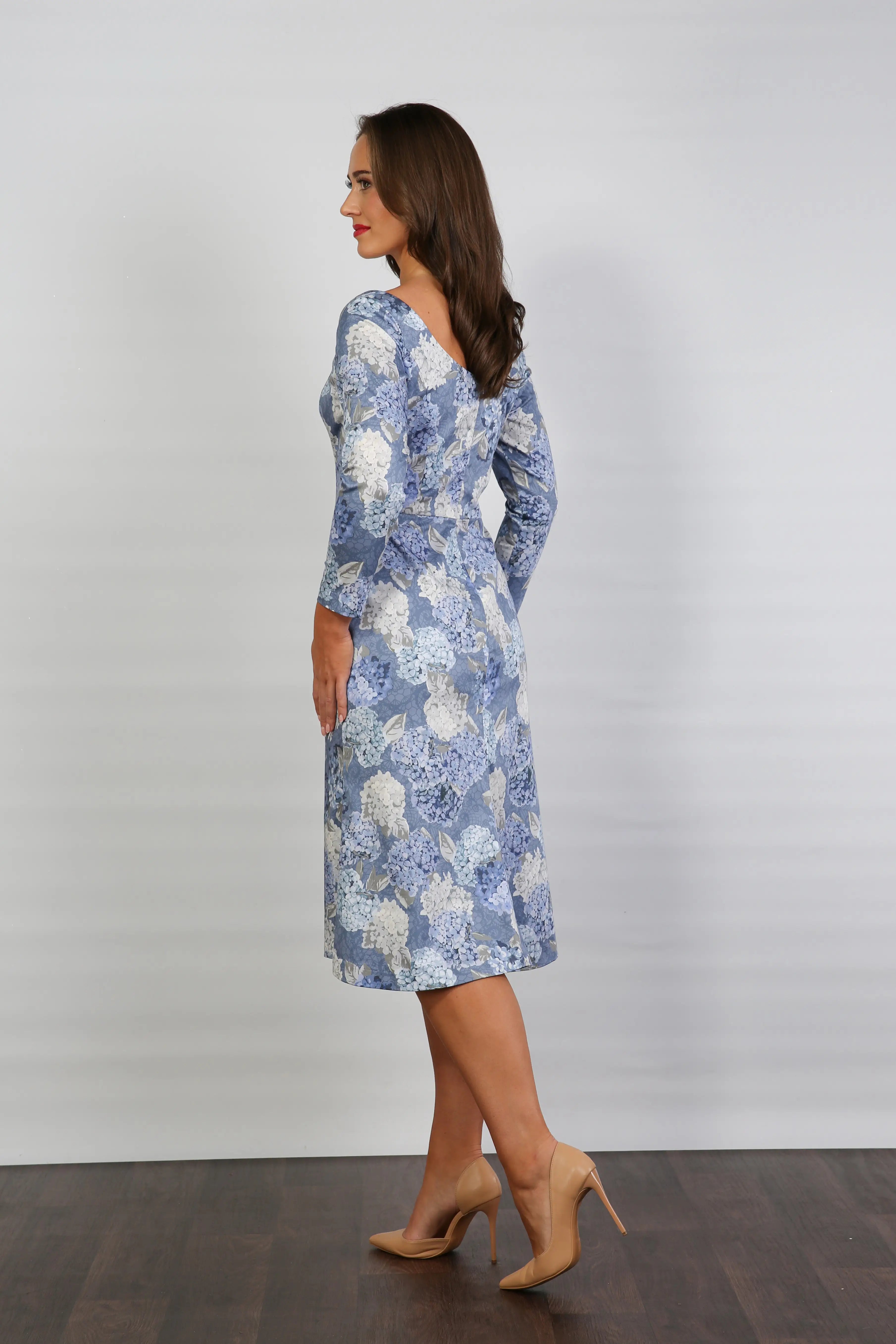 Bombshell Dorothy Sleek &amp; Sweet Long Sleeve Dress in Hydrangea Blue
