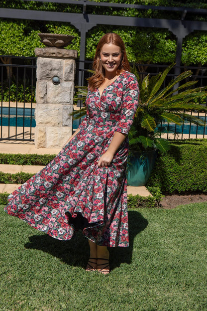 Bombshell Emma Dress Made with Liberty Tana Lawn™ Cotton in Poppy Amelie Red