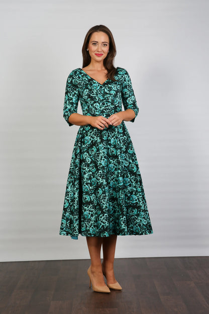 Bombshell Georgia Edge of the Shoulder A-line Dress in Marina Roses