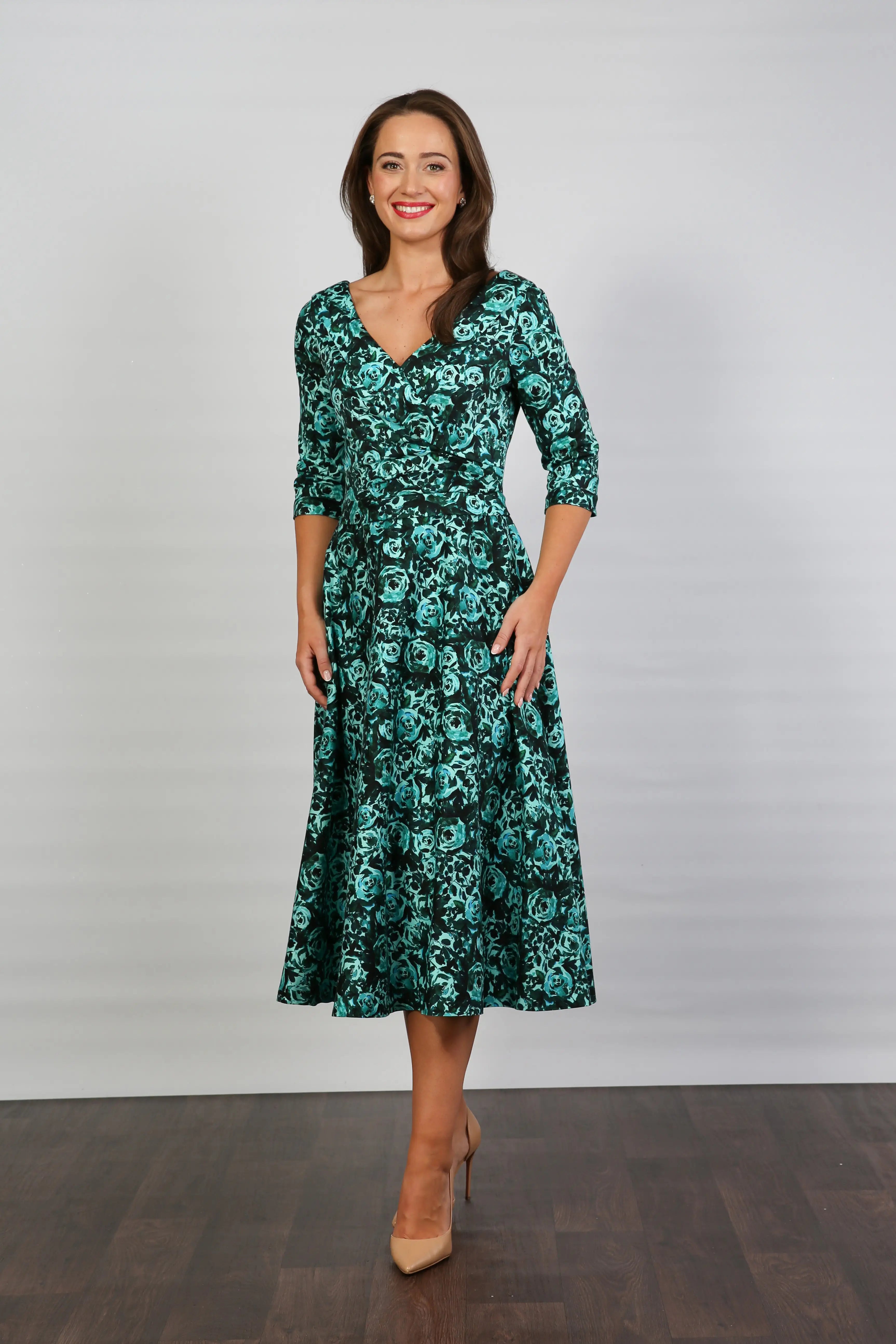 Bombshell Georgia Edge of the Shoulder A-line Dress in Marina Roses