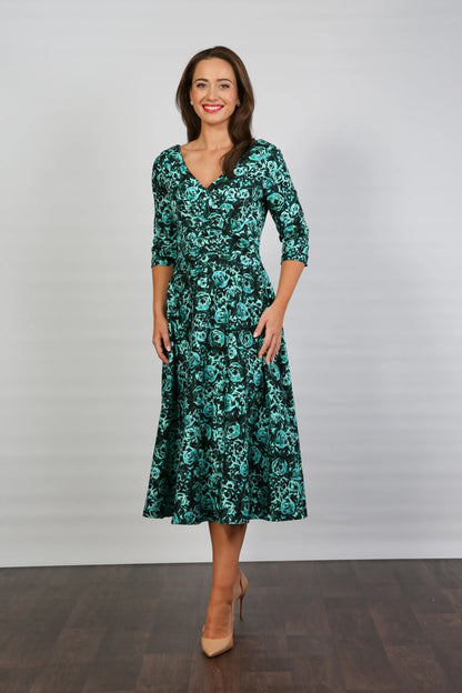 Bombshell Georgia Edge of the Shoulder A-line Dress in Marina Roses