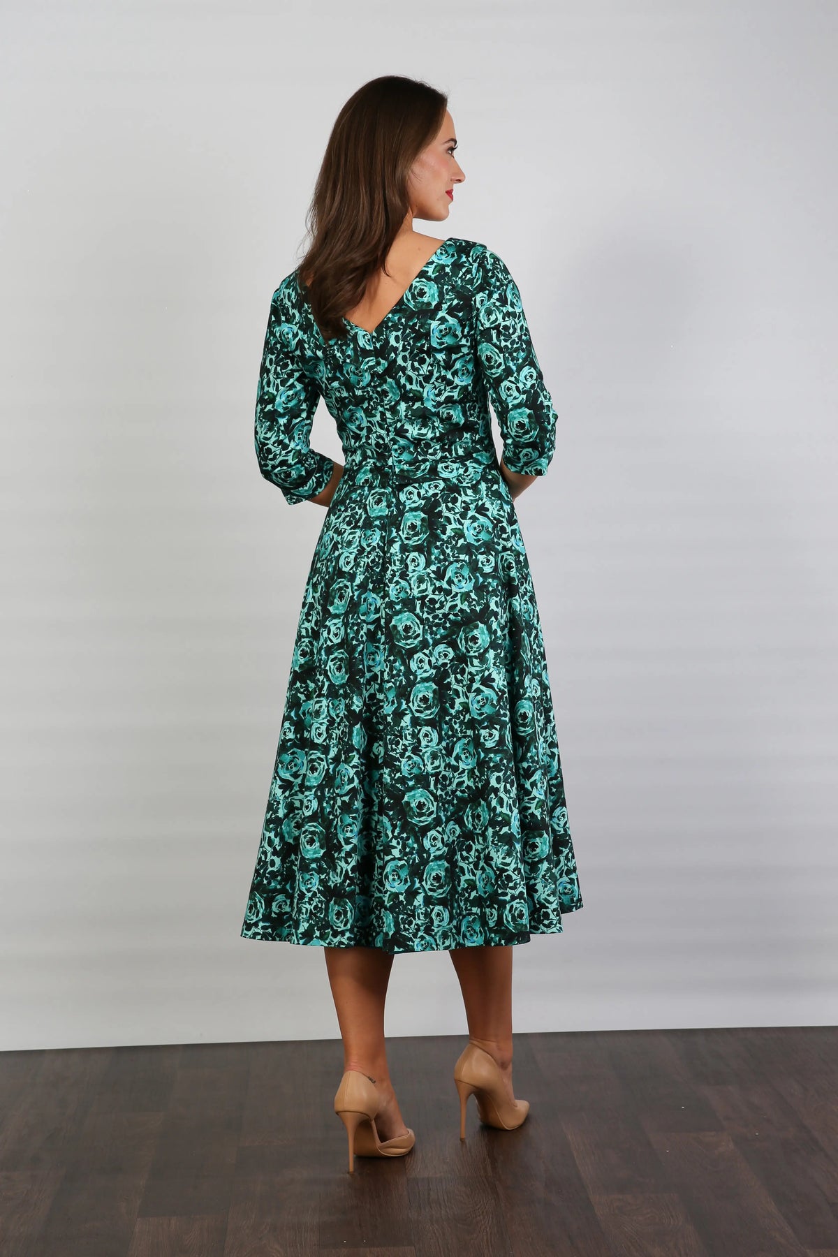 Bombshell Georgia Edge of the Shoulder A-line Dress in Marina Roses