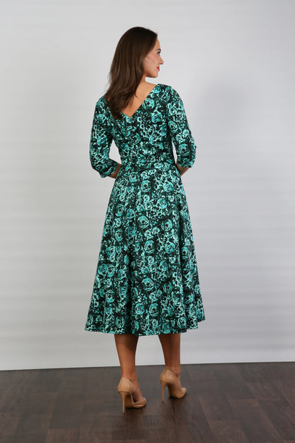 Bombshell Georgia Edge of the Shoulder A-line Dress in Marina Roses