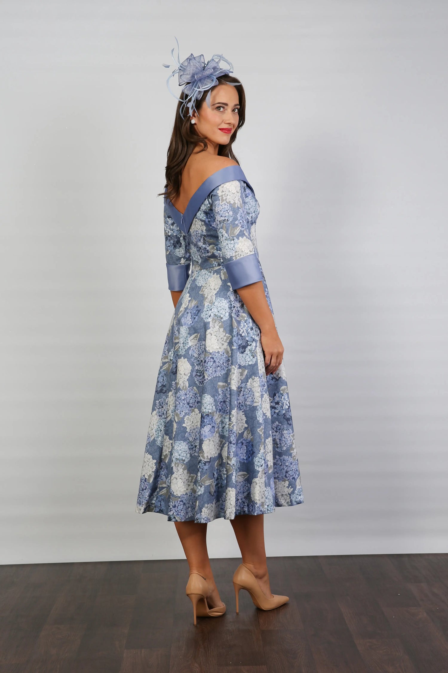 Bombshell Hamilton Bardot Sleeve Dress in Hydrangea Blue