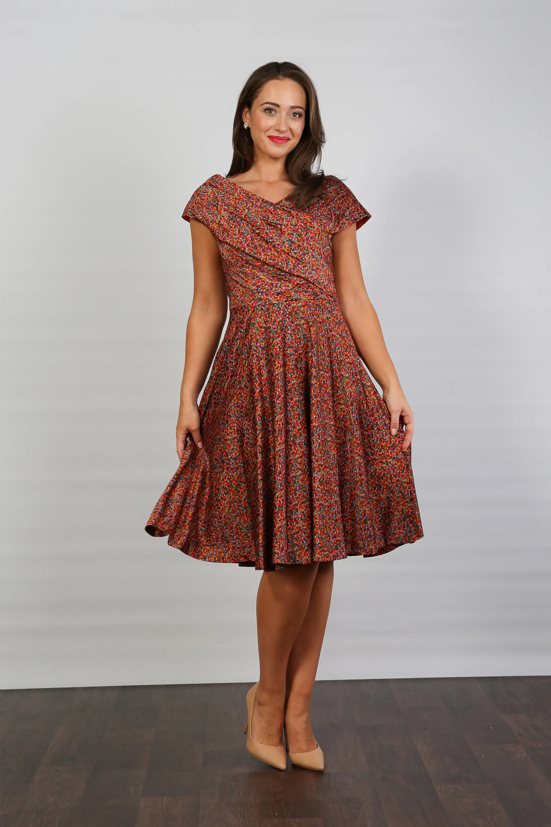 Bombshell Karlie Bardot Knee Length Dress in Confetti
