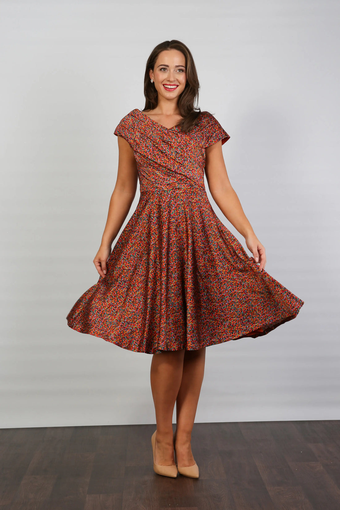 Bombshell Karlie Bardot Knee Length Dress in Confetti