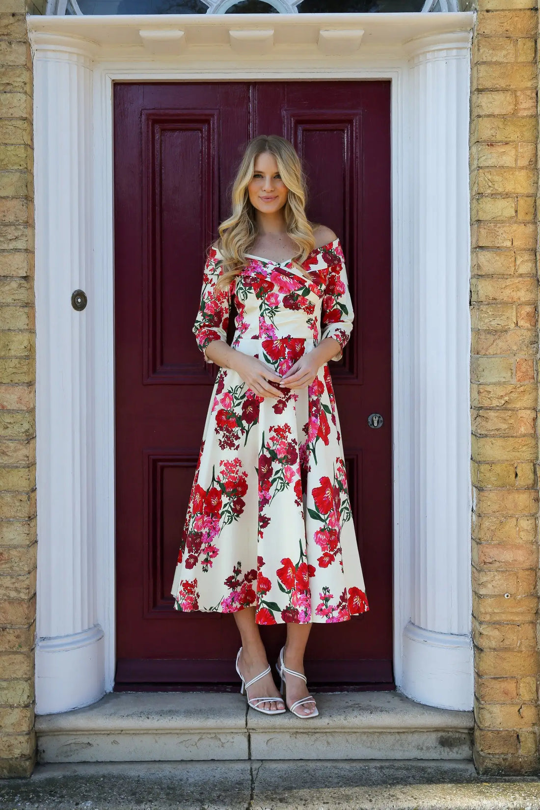 Bombshell Libby Bardot A-line Dress in Xanthe Magenta Red