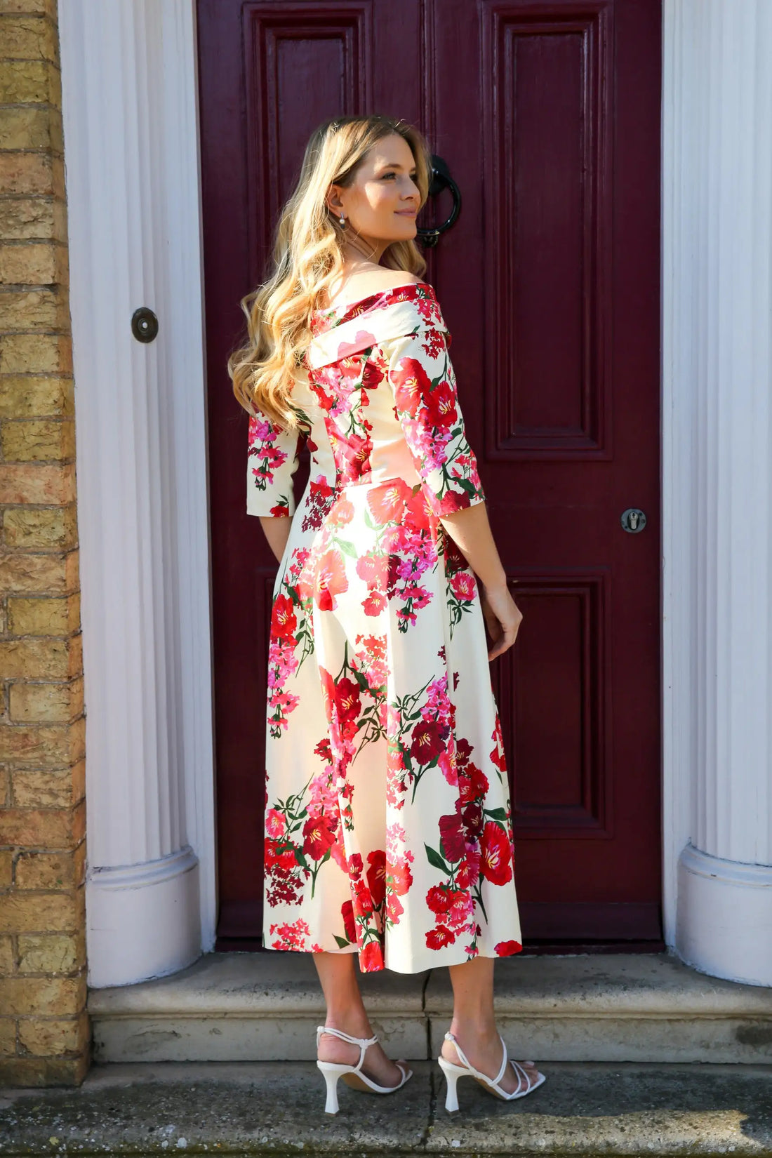 Bombshell Libby Bardot A-line Dress in Xanthe Magenta Red