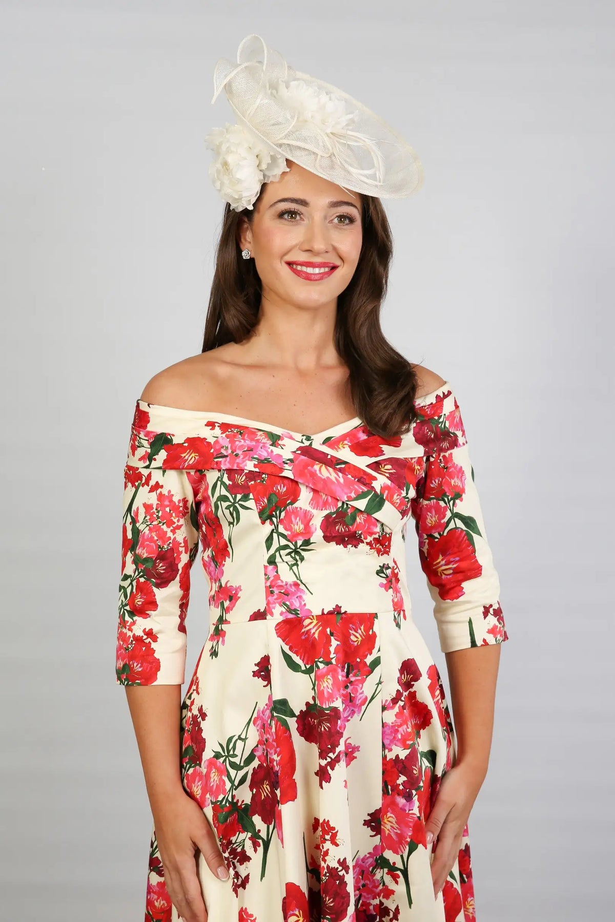 Bombshell Libby Bardot A-line Dress in Xanthe Magenta Red