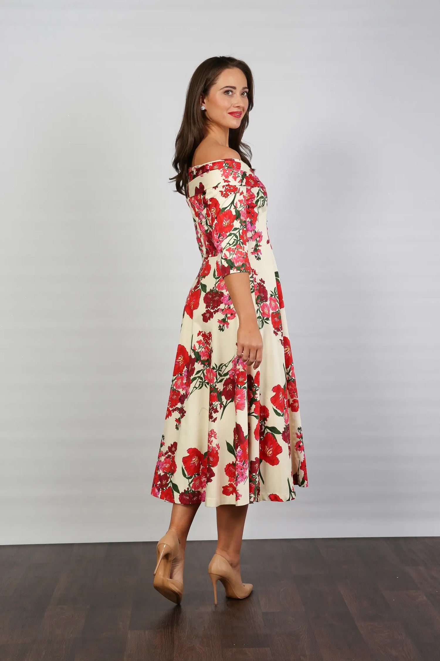 Bombshell Libby Bardot A-line Dress in Xanthe Magenta Red