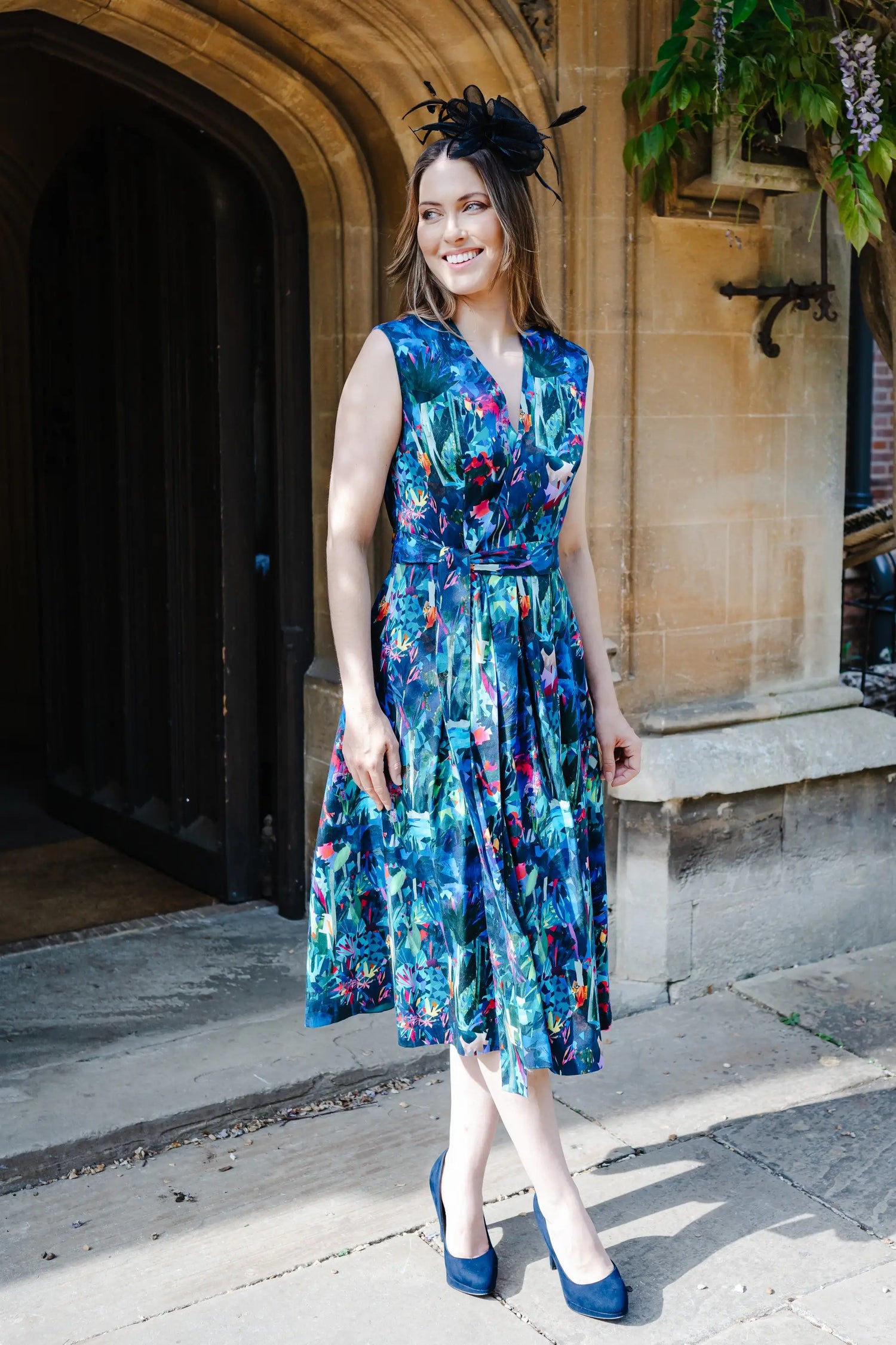 Bombshell Marcia Wrap Dress in Midnight Tropique Green