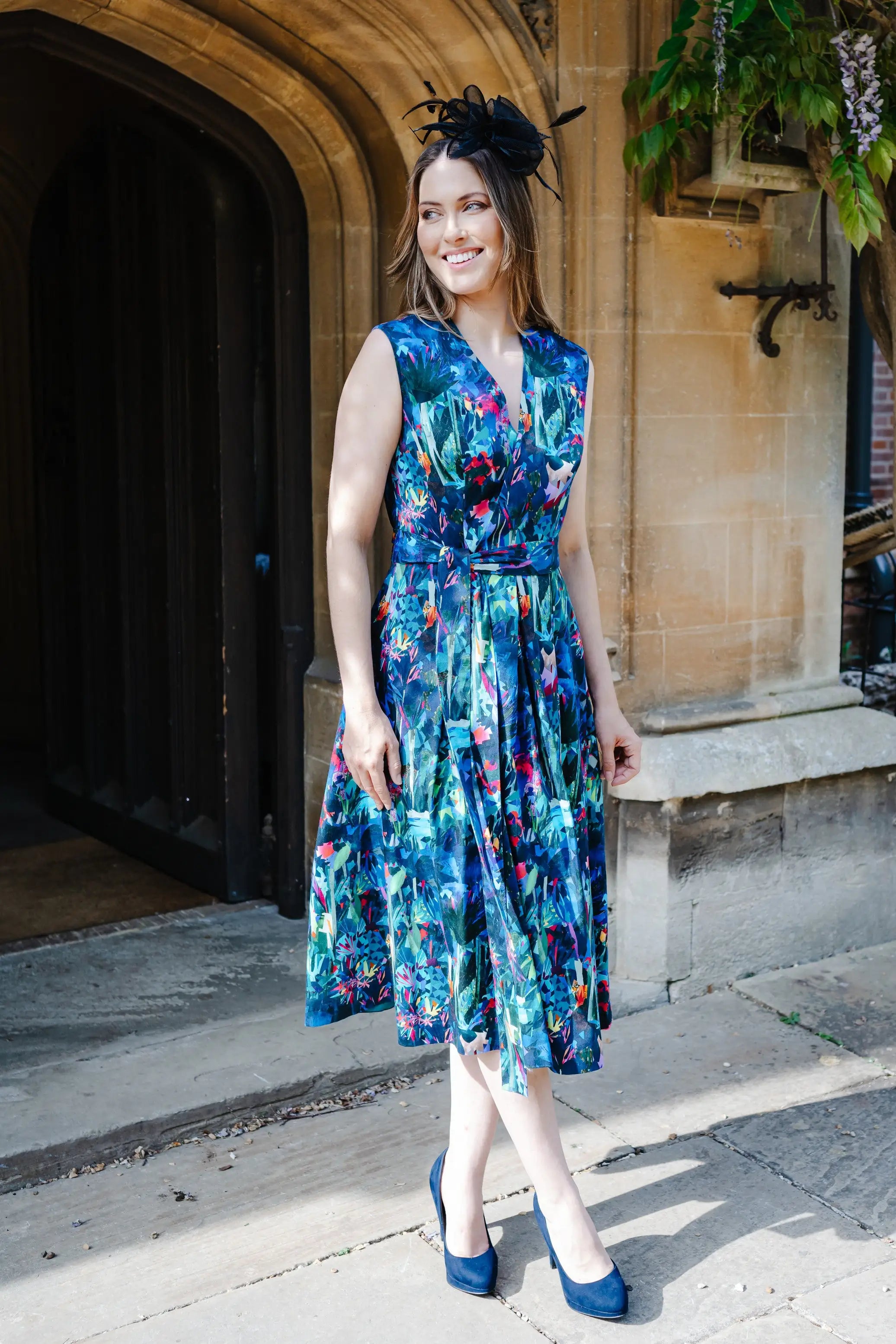 Bombshell Marcia Wrap Dress in Midnight Tropique Green