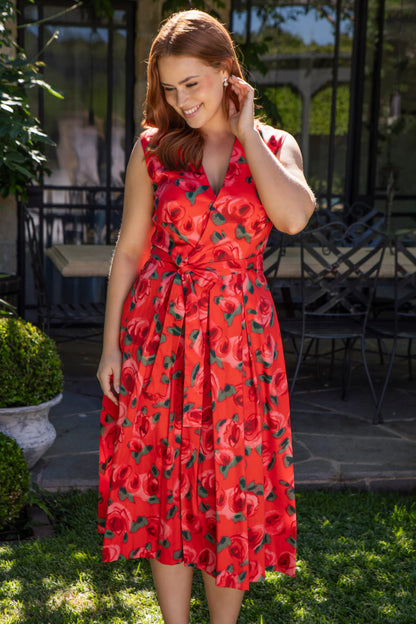 Bombshell Marcia Wrap Dress in Red Roses
