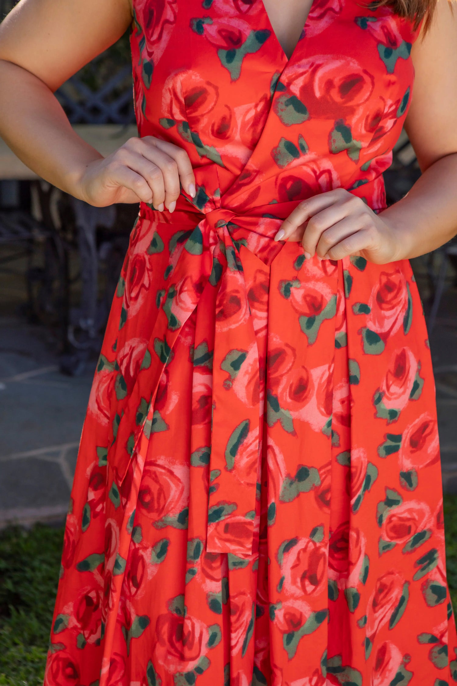 Bombshell Marcia Wrap Dress in Red Roses