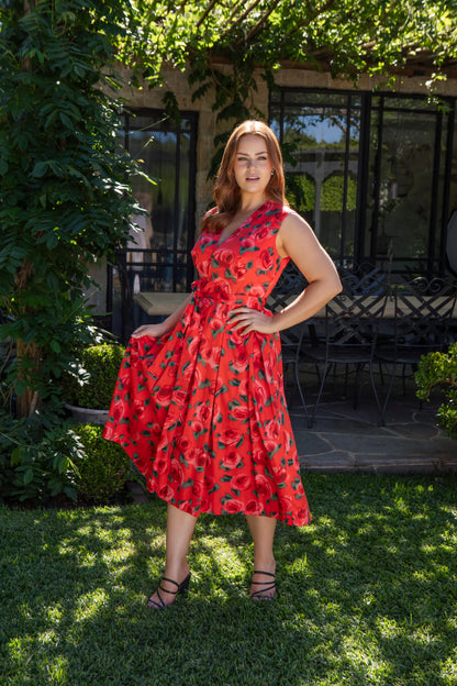 Bombshell Marcia Wrap Dress in Red Roses