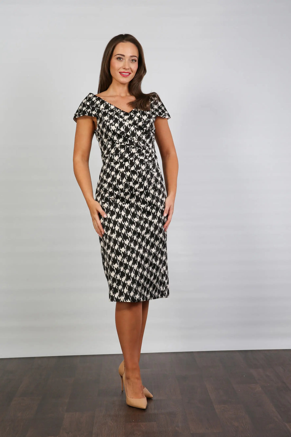 Bombshell Rhodes "Look at Me" Bardot Dress in Dogtooth Check