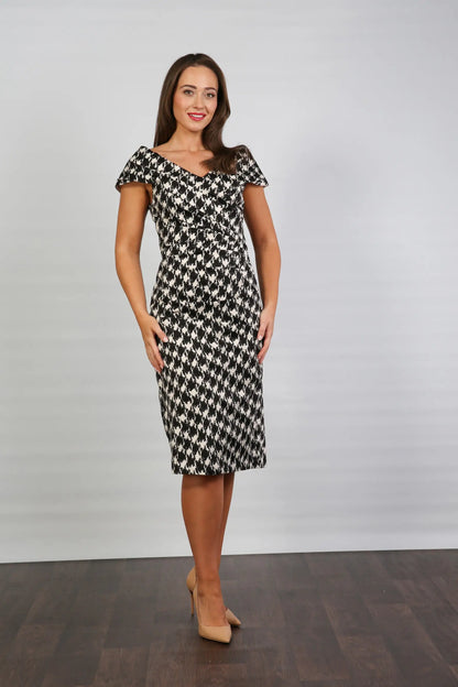 Bombshell Rhodes "Look at Me" Bardot Dress in Dogtooth Check