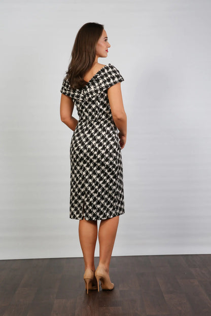 Bombshell Rhodes "Look at Me" Bardot Dress in Dogtooth Check
