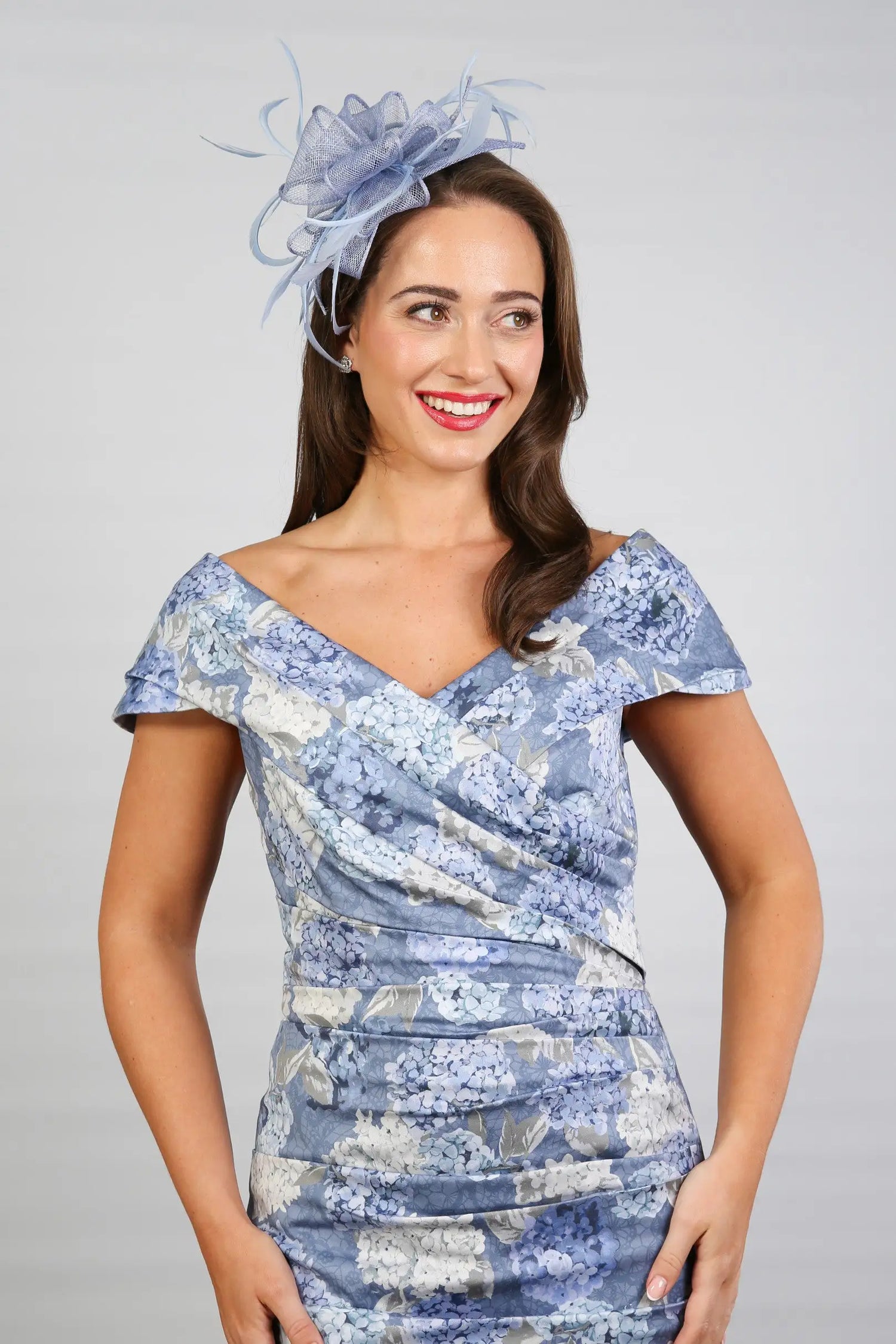 Bombshell Rhodes "Look at Me" Bardot Dress in Hydrangea Blue