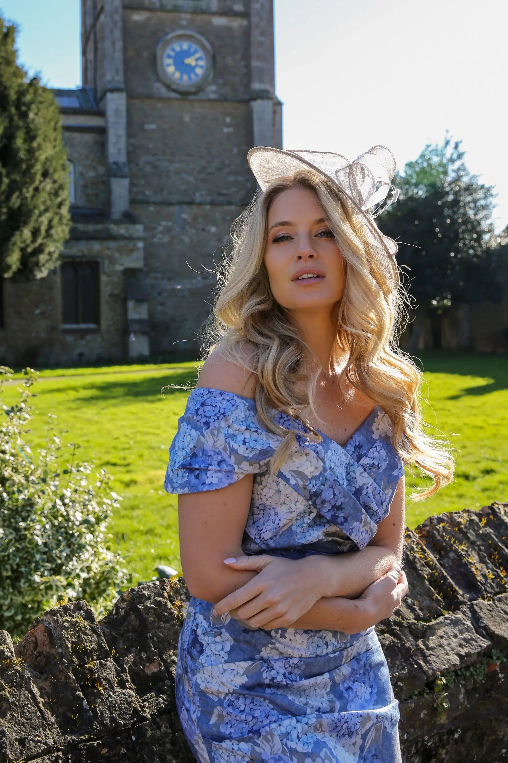 Bombshell Rhodes "Look at Me" Bardot Dress in Hydrangea Blue
