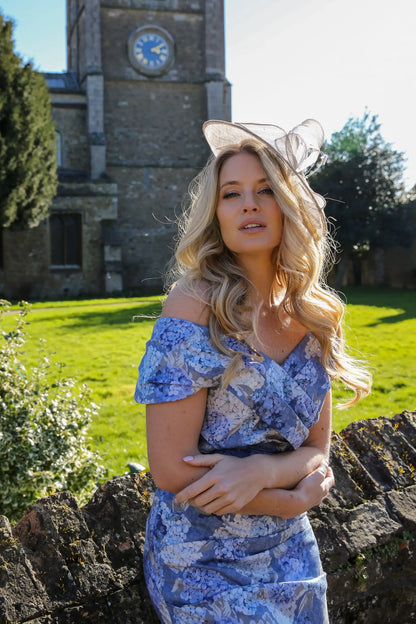Bombshell Rhodes "Look at Me" Bardot Dress in Hydrangea Blue