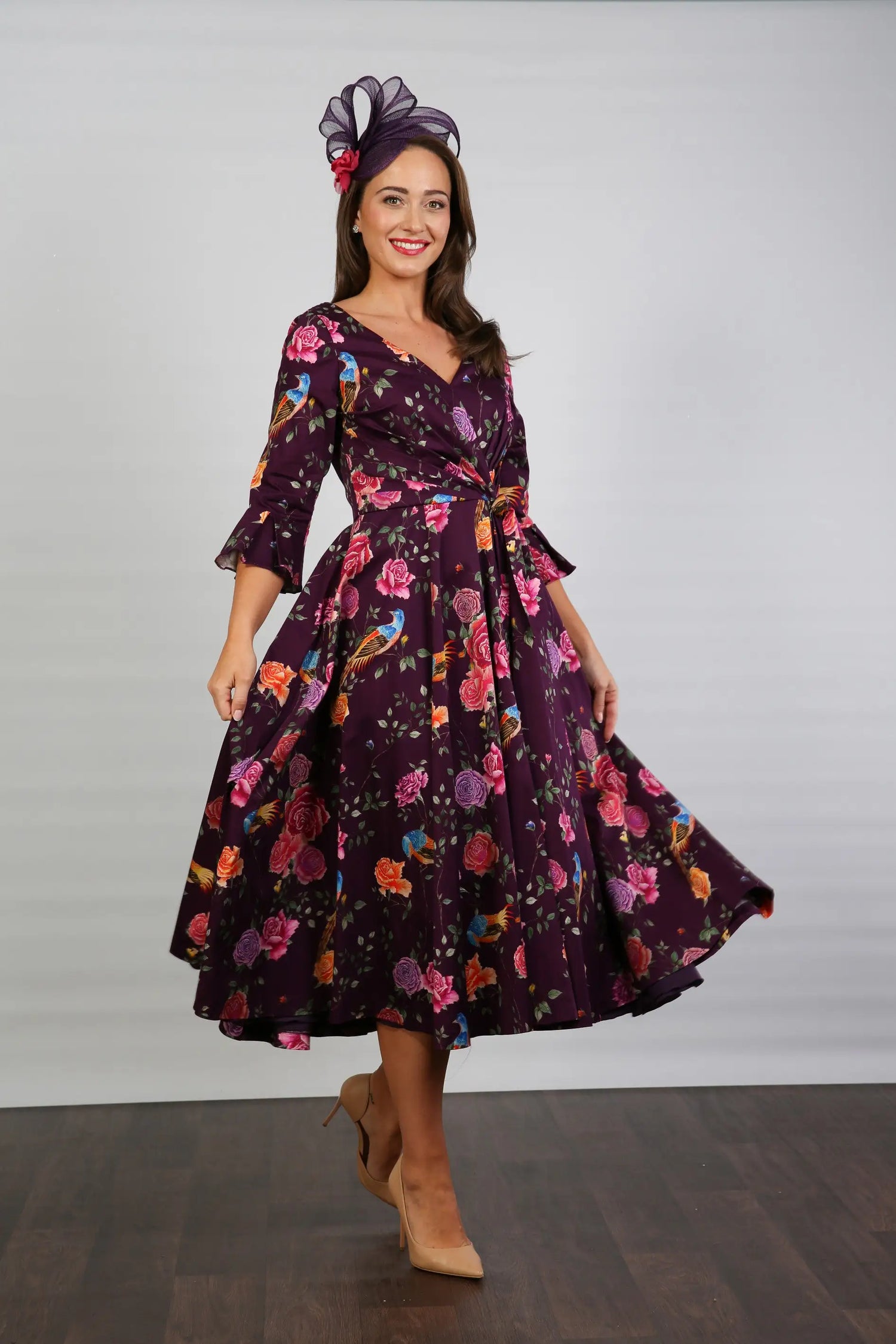 Bombshell Rosalind Confident Ruffle Cuff Dress in Imperial Phoenix