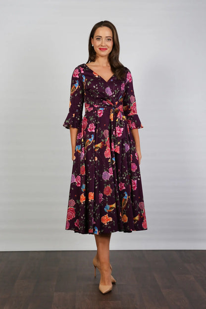 Bombshell Rosalind Confident Ruffle Cuff Dress in Imperial Phoenix