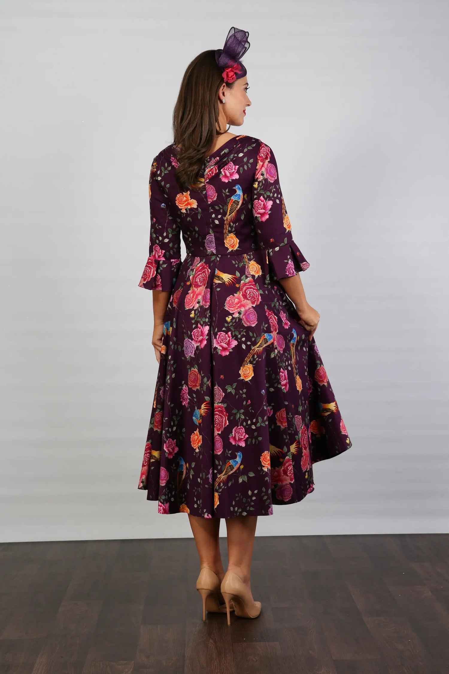 Bombshell Rosalind Confident Ruffle Cuff Dress in Imperial Phoenix