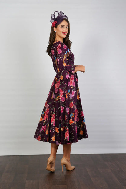 Bombshell Rosalind Confident Ruffle Cuff Dress in Imperial Phoenix